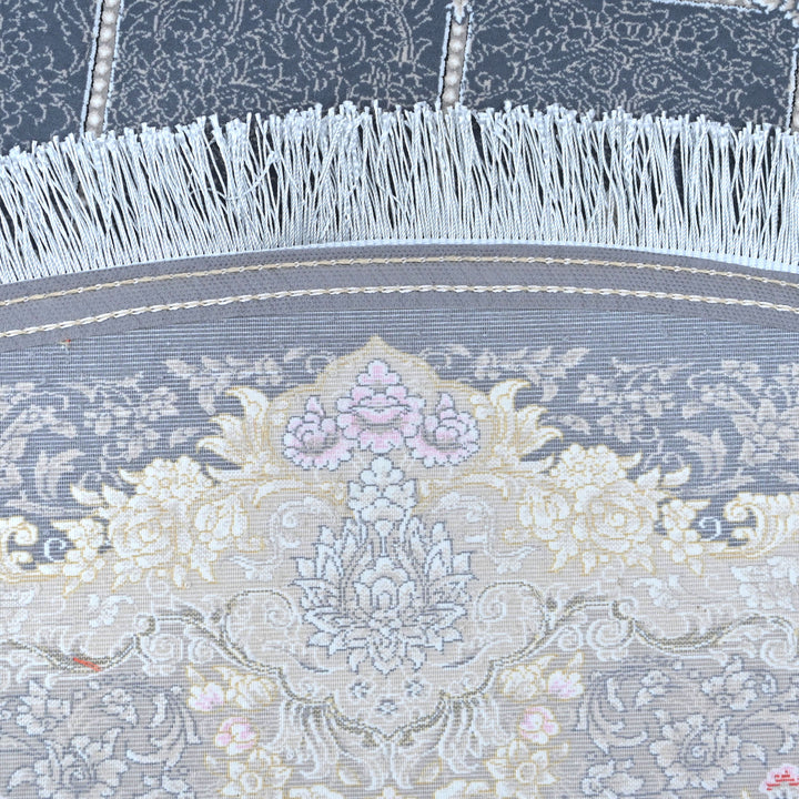 Blue & Grey Geometric Persian Round Rug 5x5 Ft