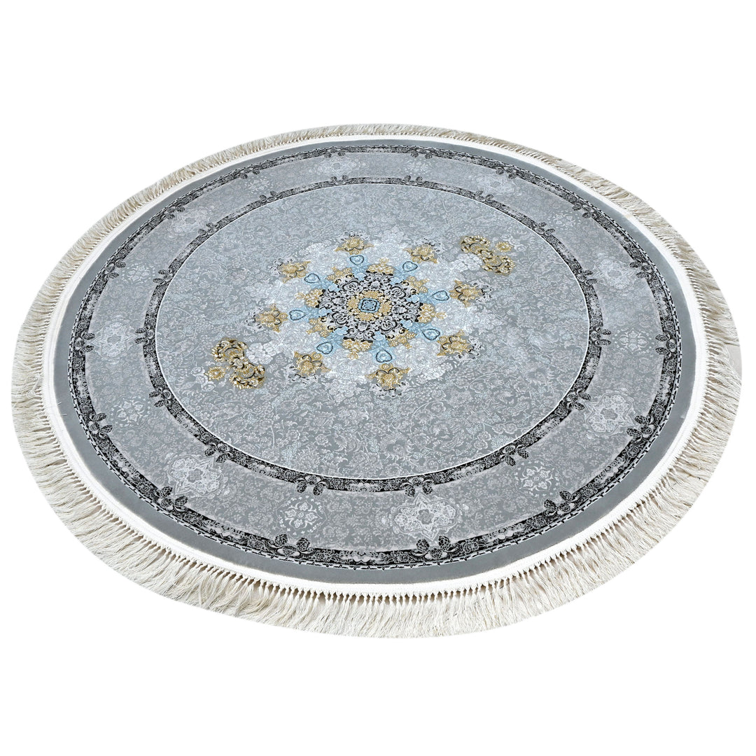 Light Blue & Grey Persian Round Rug 5x5 Ft