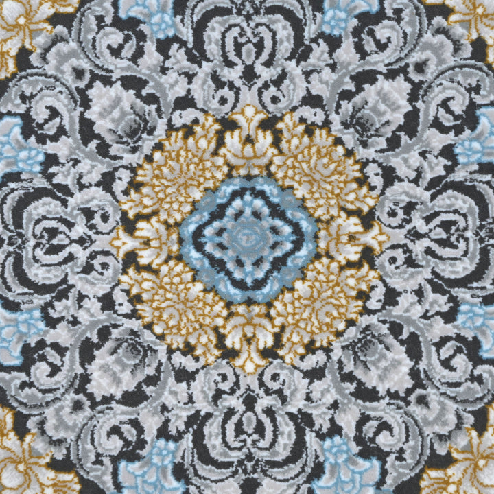 Light Blue & Grey Persian Round Rug 5x5 Ft