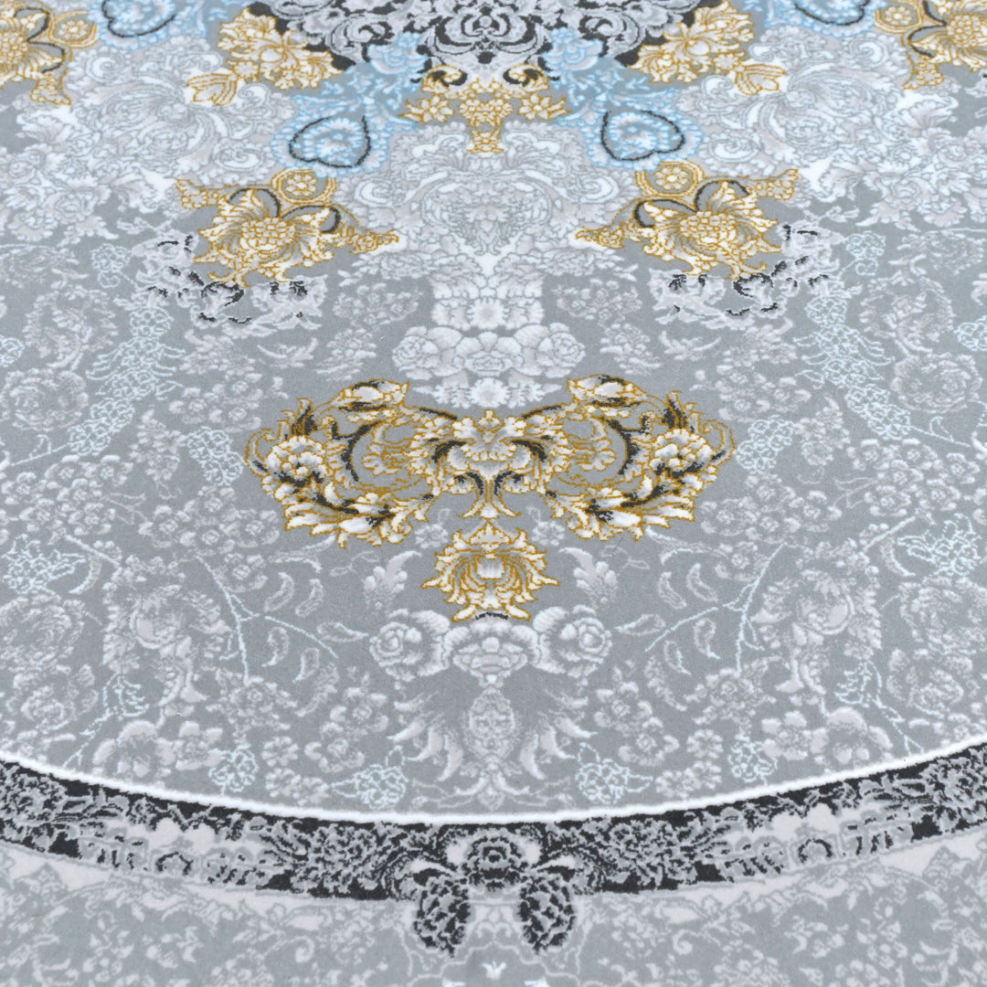 Light Blue & Grey Persian Round Rug 5x5 Ft