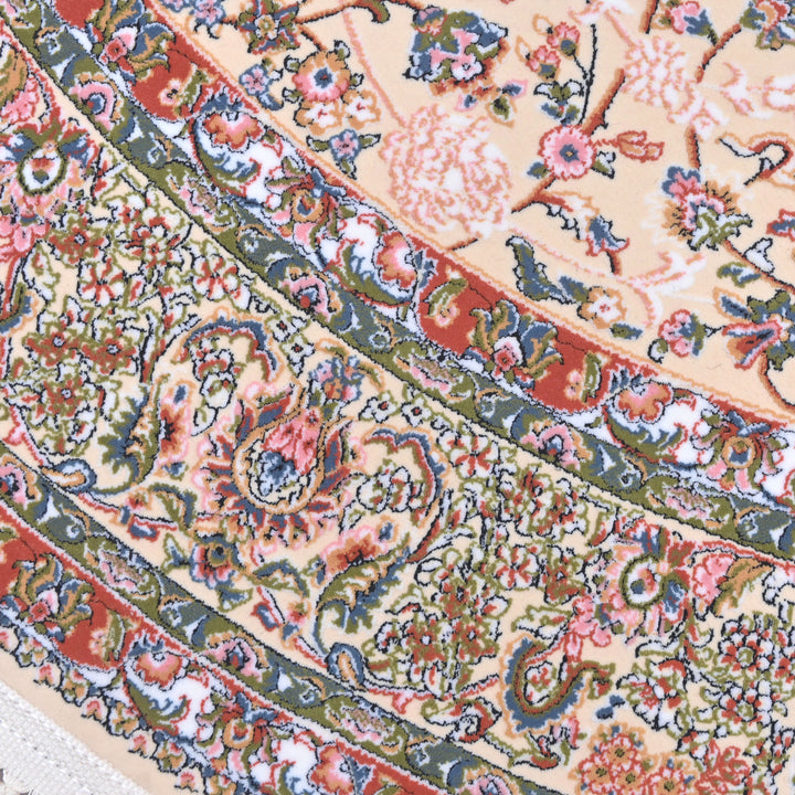 Cream & Pink Persian Round Rug 5x5 Ft
