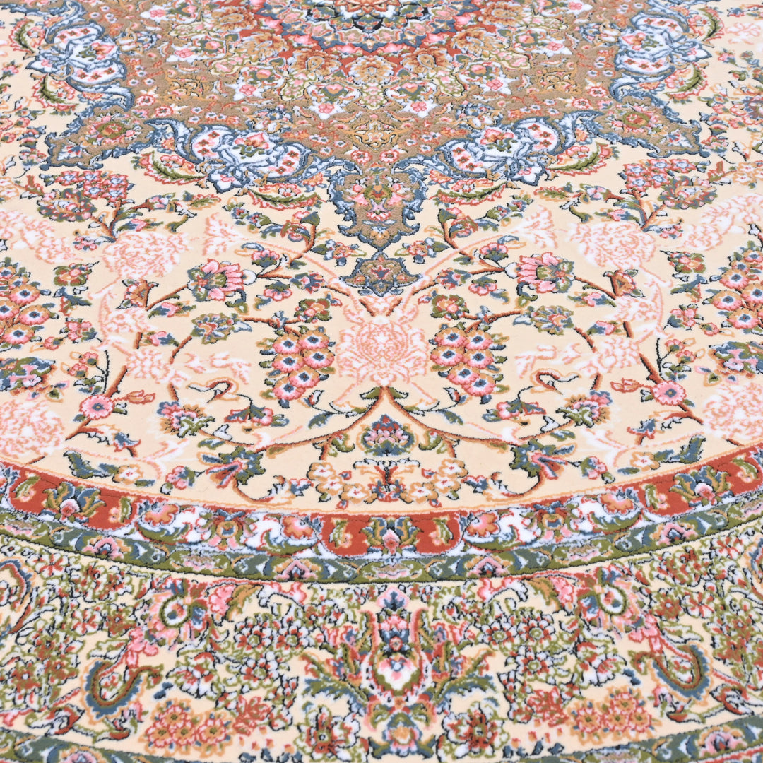 Cream & Pink Persian Round Rug 5x5 Ft