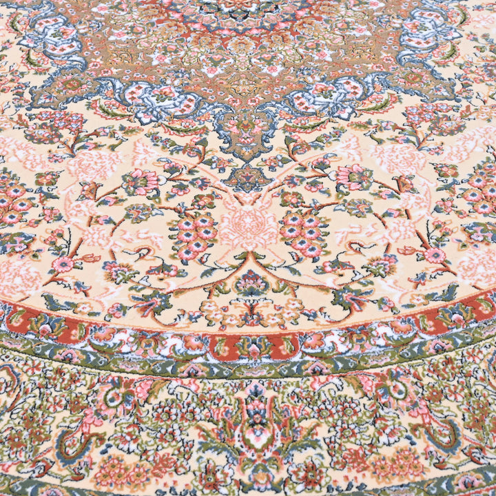Cream & Pink Persian Round Rug 5x5 Ft