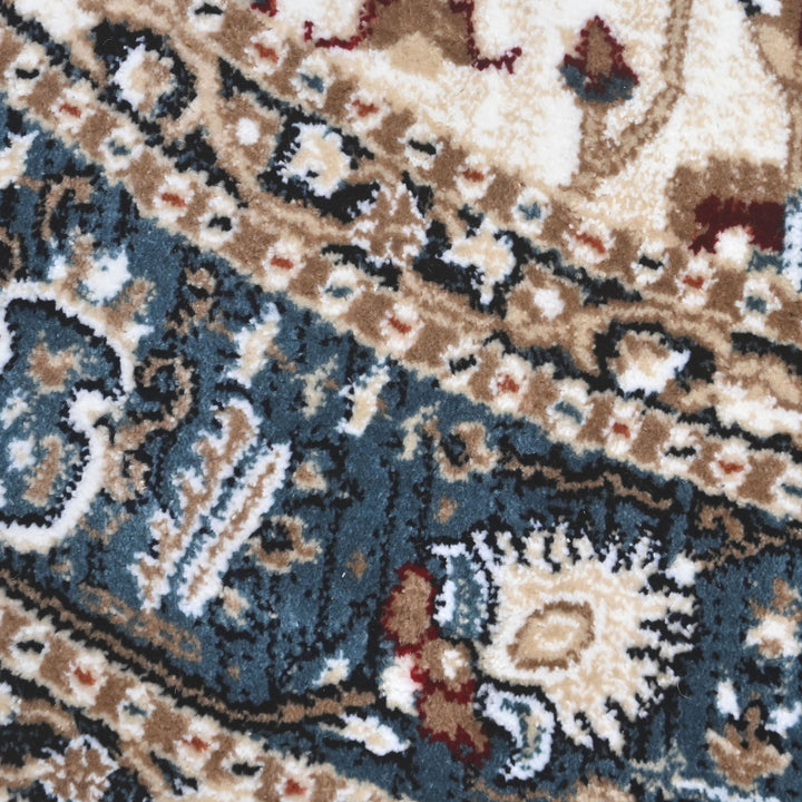 Cream & Blue Persian Round Rug 5x5 Ft