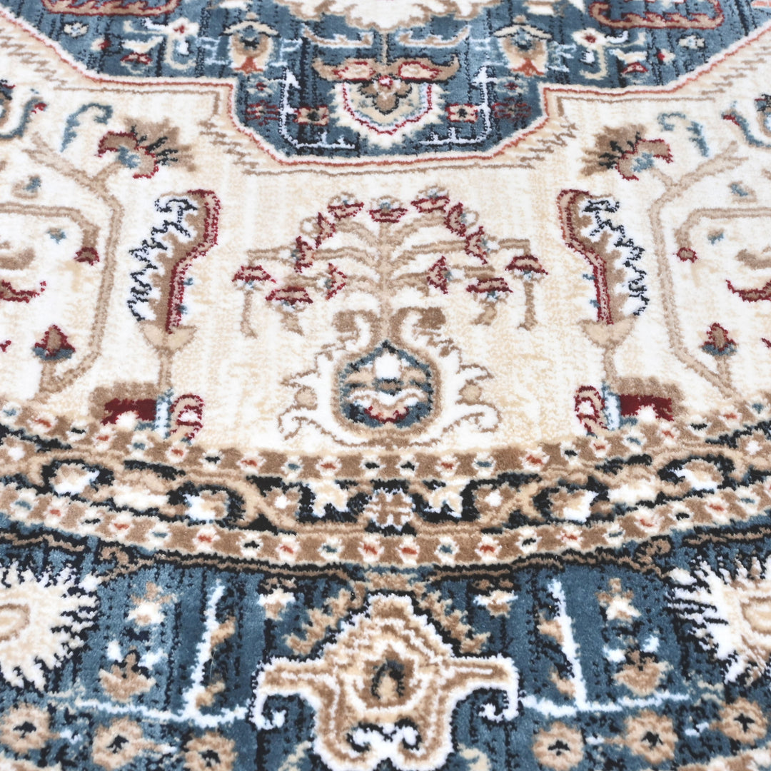 Cream & Blue Persian Round Rug 5x5 Ft