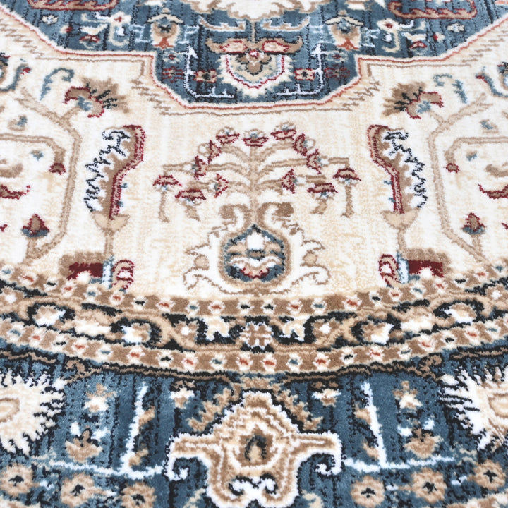 Cream & Blue Persian Round Rug 5x5 Ft