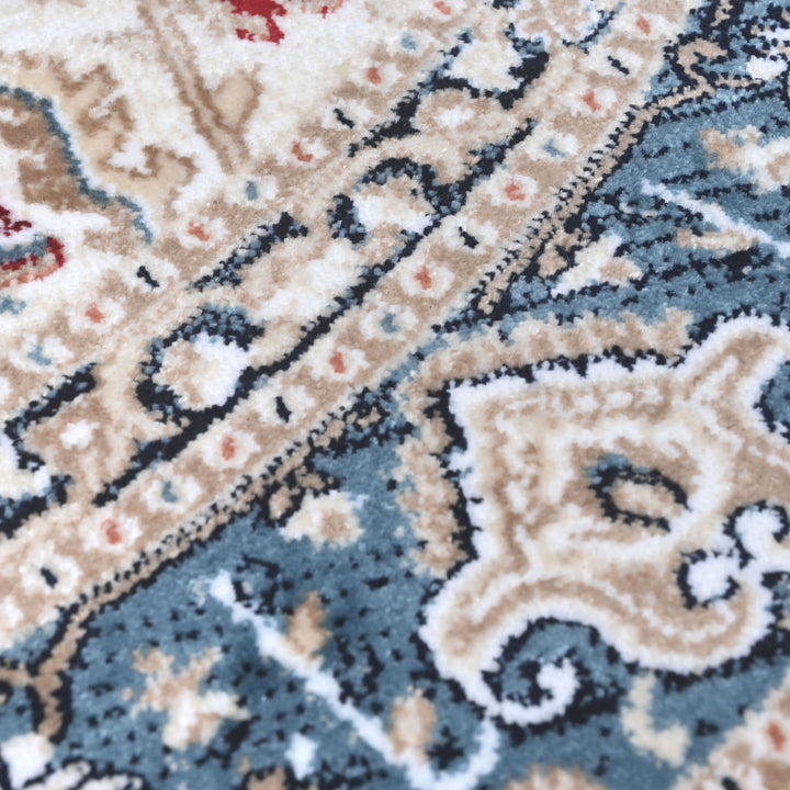 Cream & Blue Persian Round Rug 5x5 Ft