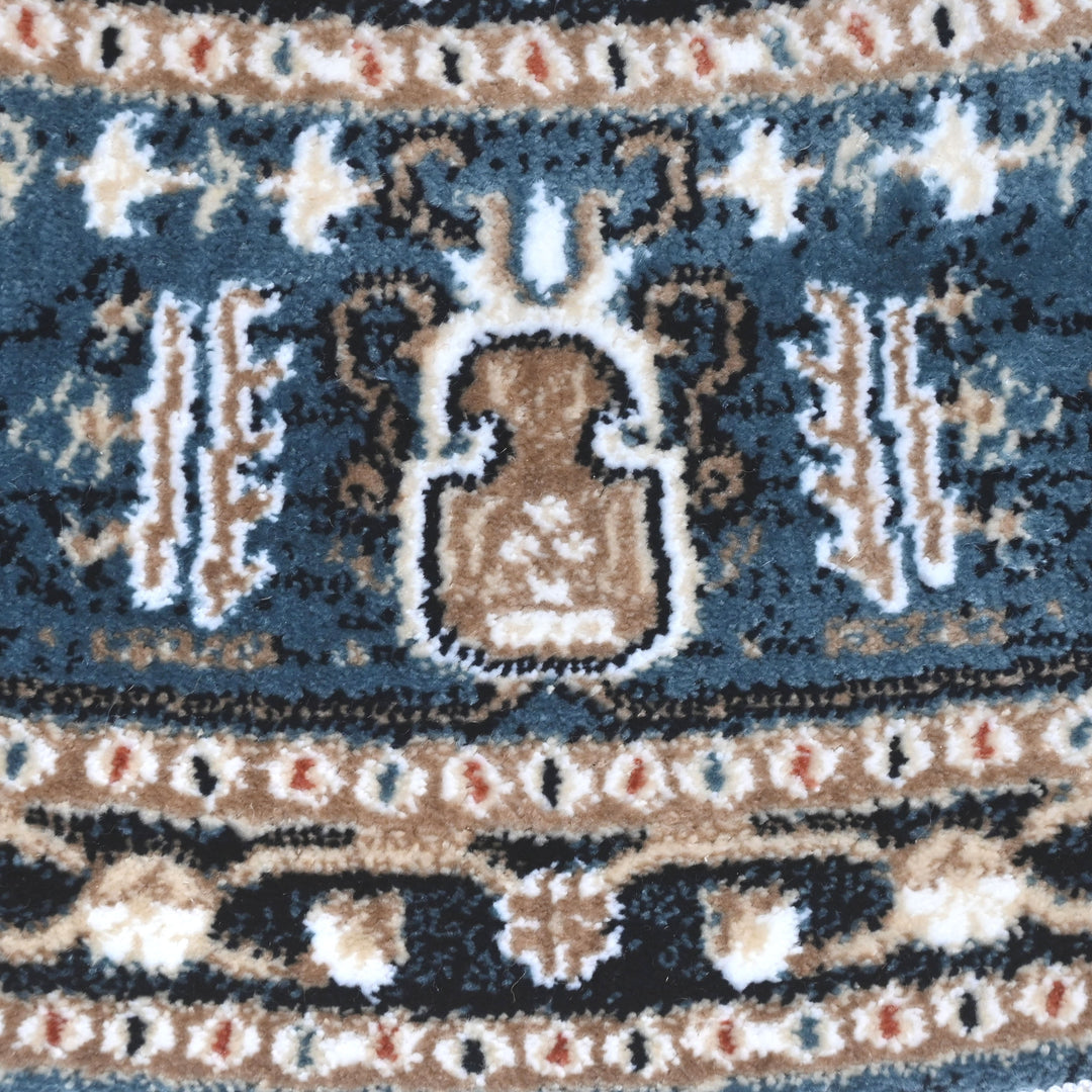 Cream & Blue Persian Round Rug 5x5 Ft