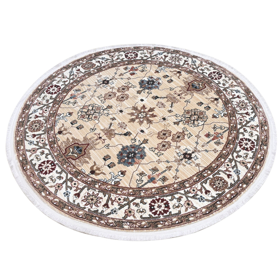 Beige & Cream Persian Round Rug 5x5 Ft