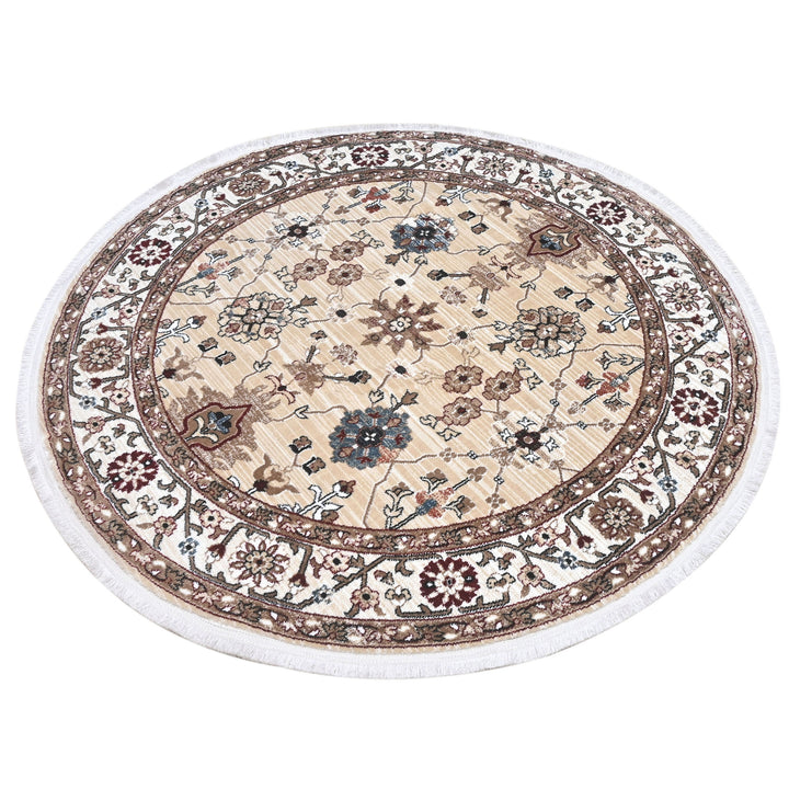 Beige & Cream Persian Round Rug 5x5 Ft