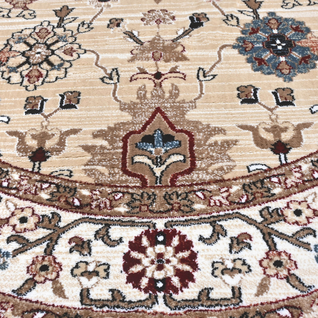 Beige & Cream Persian Round Rug 5x5 Ft