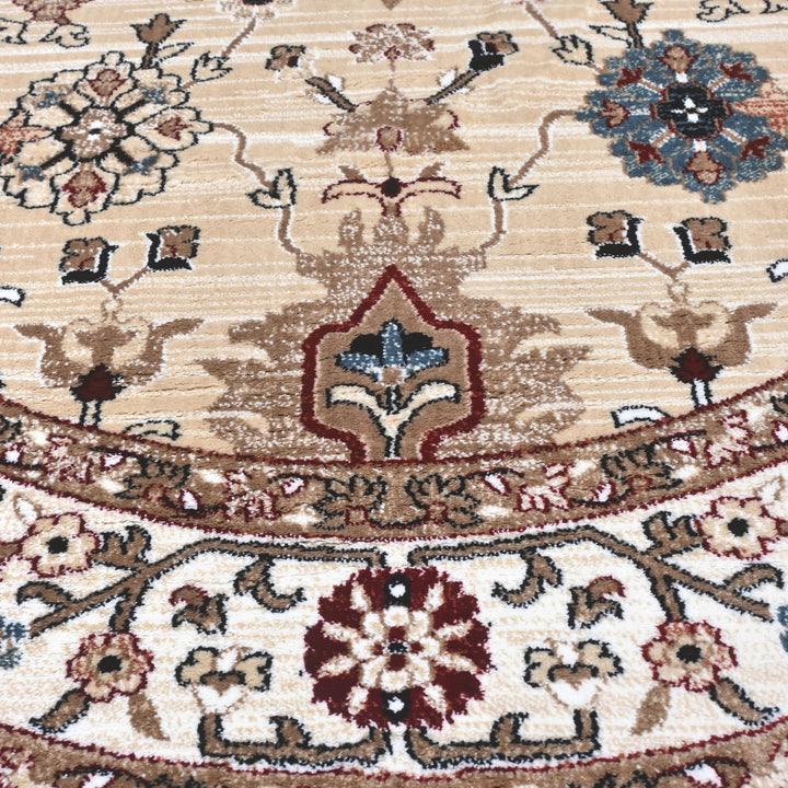 Beige & Cream Persian Round Rug 5x5 Ft