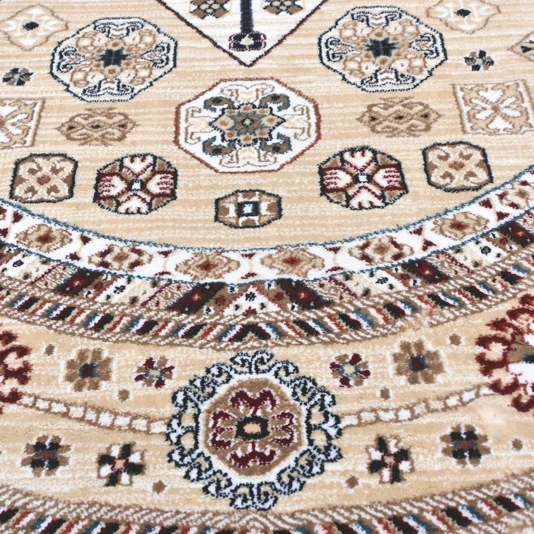 Beige & Brown Persian Round Rug 5x5 Ft
