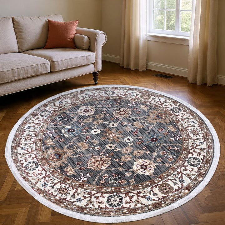 Grey & Cream Persian Round Rug 5x5 Ft