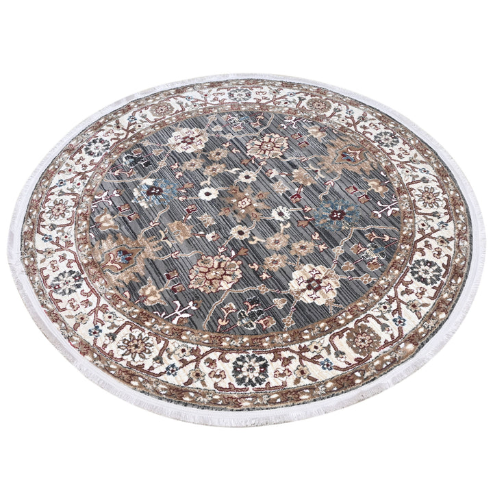Grey & Cream Persian Round Rug 5x5 Ft