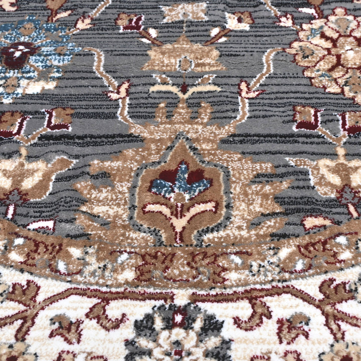 Grey & Cream Persian Round Rug 5x5 Ft