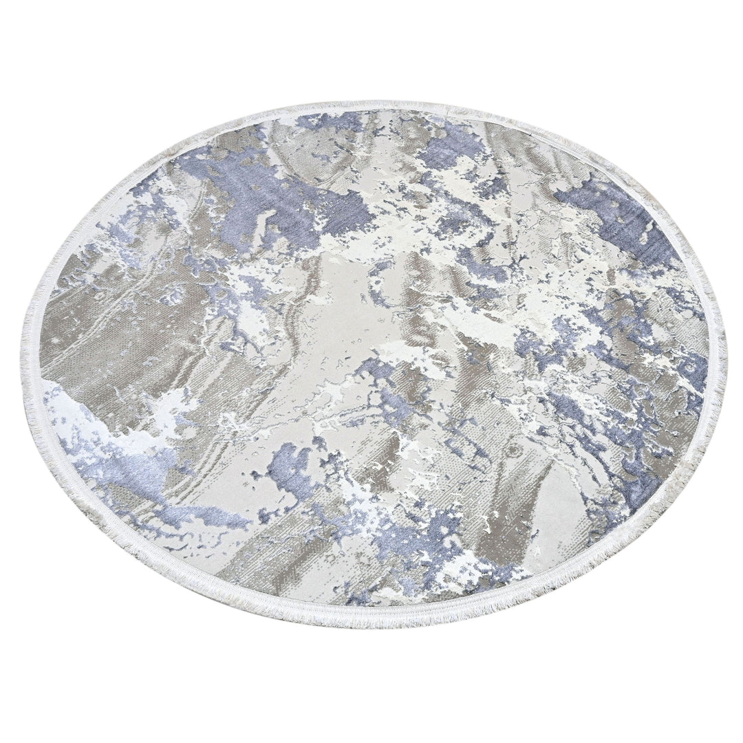 Blue & Grey Abstract Turkish Round Rug 5x5 ft