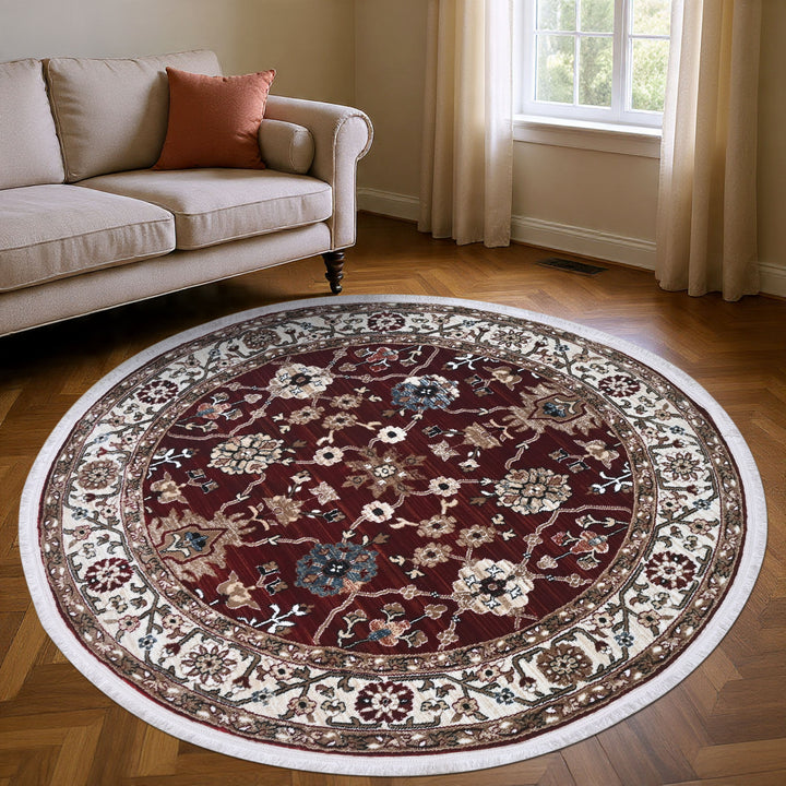 Red & Cream Persian Round Rug 5x5 Ft
