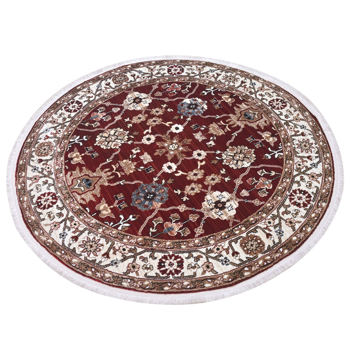 Red & Cream Persian Round Rug 5x5 Ft