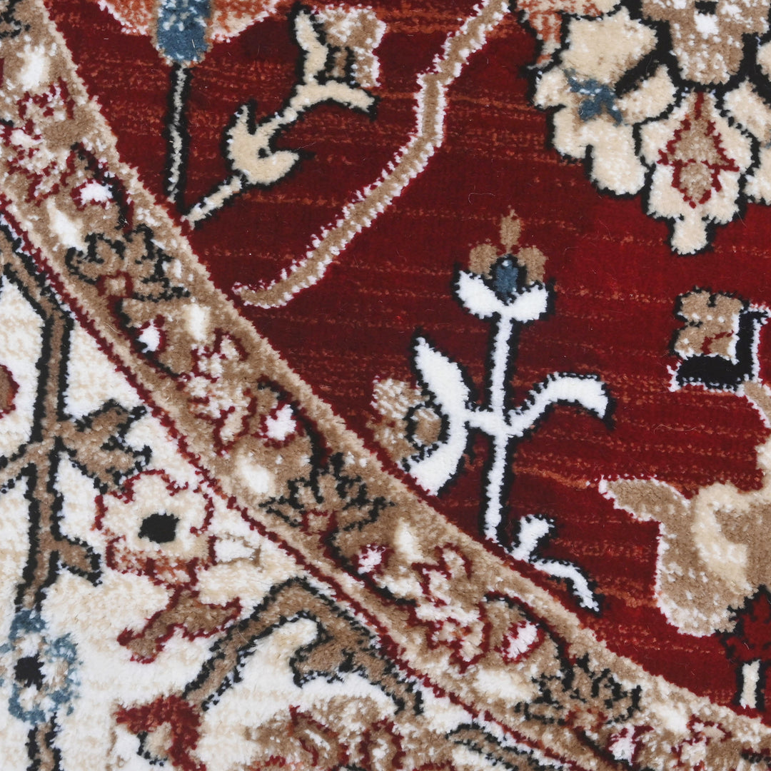 Red & Cream Persian Round Rug 5x5 Ft