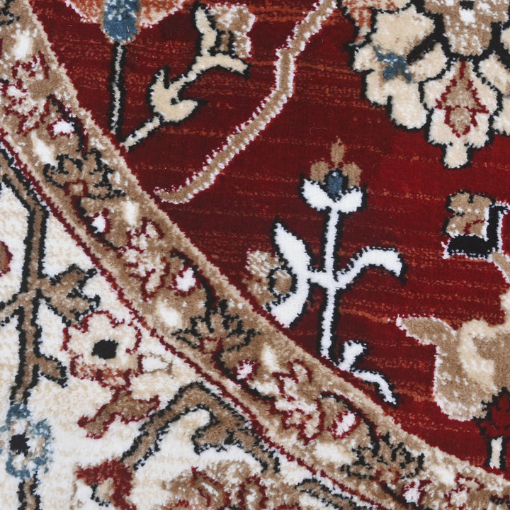 Red & Cream Persian Round Rug 5x5 Ft