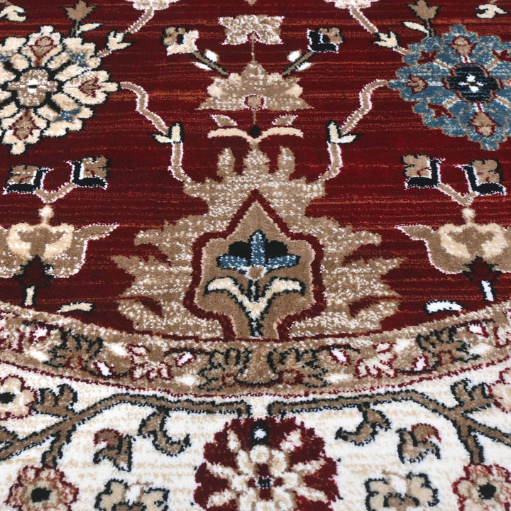 Red & Cream Persian Round Rug 5x5 Ft