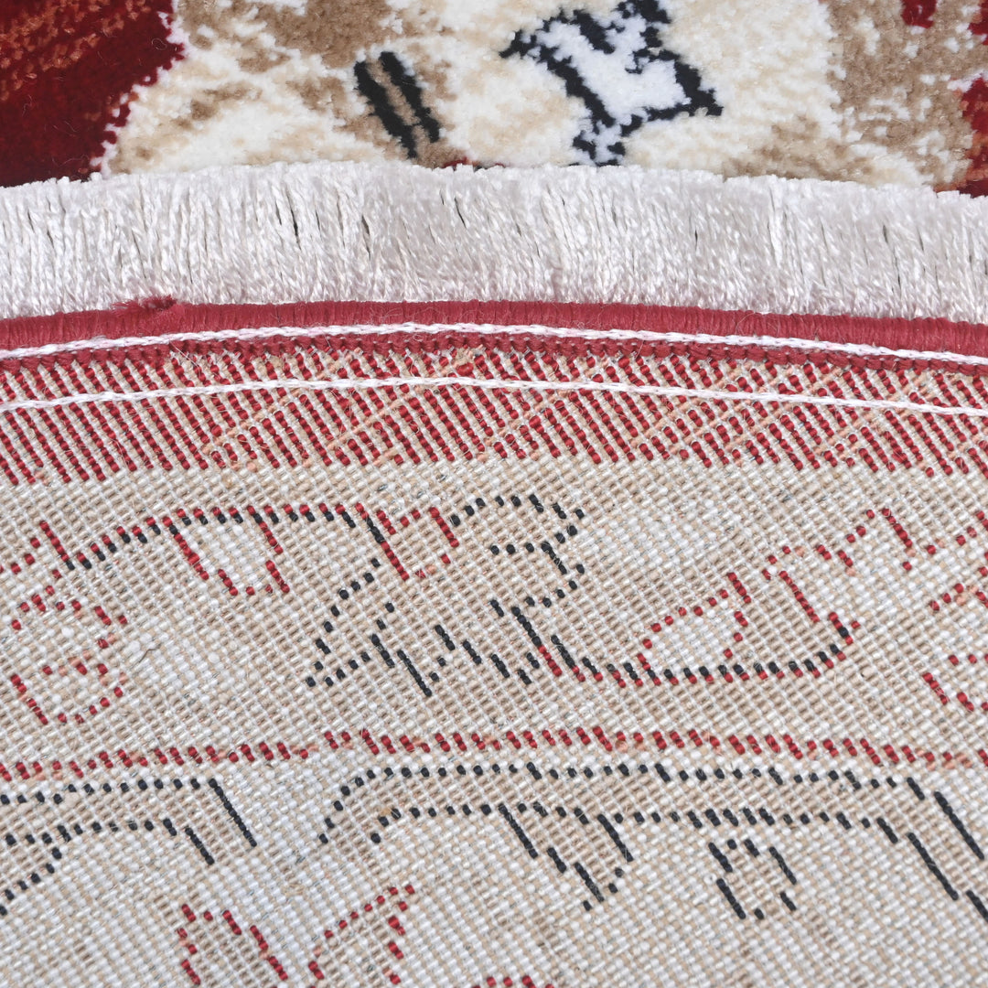 Red & Cream Persian Round Rug 5x5 Ft