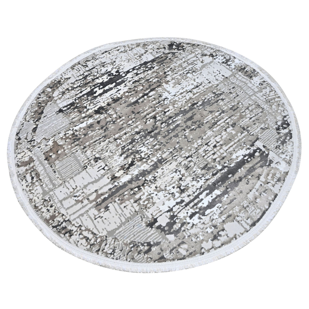 Silver & Grey Abstract Turkish Round Rug 5x5 ft