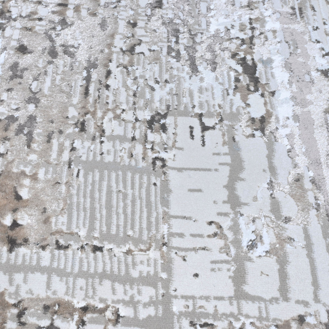 Silver & Grey Abstract Turkish Round Rug 5x5 ft