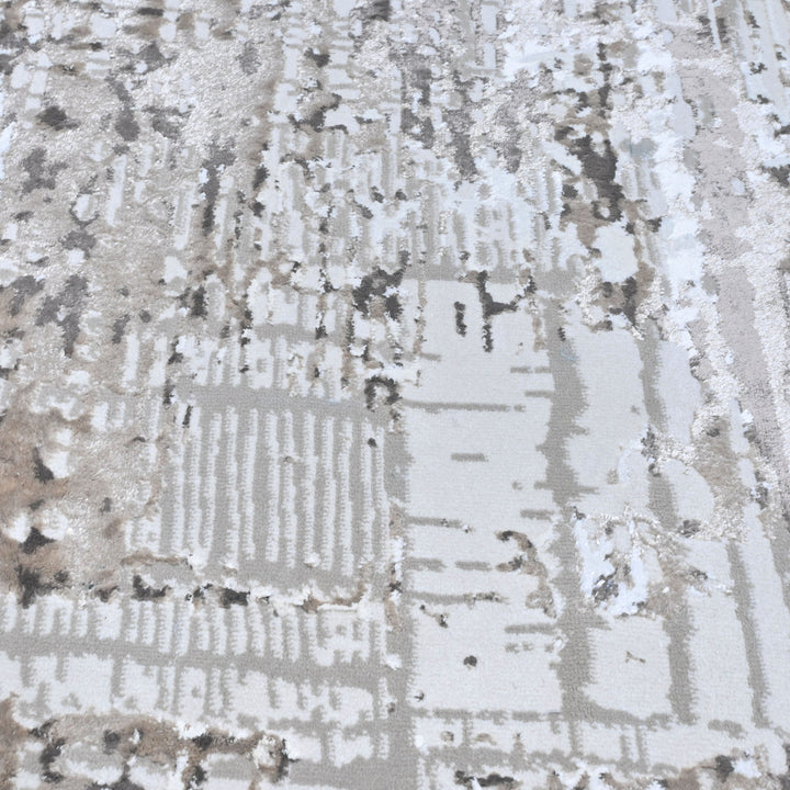 Silver & Grey Abstract Turkish Round Rug 5x5 ft