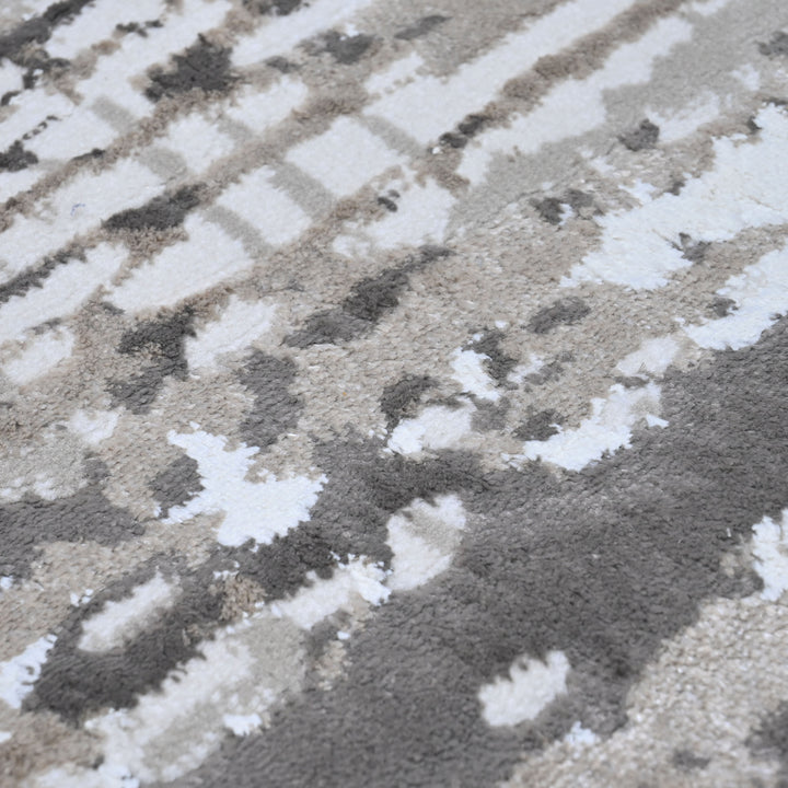 Silver & Grey Abstract Turkish Round Rug 5x5 ft