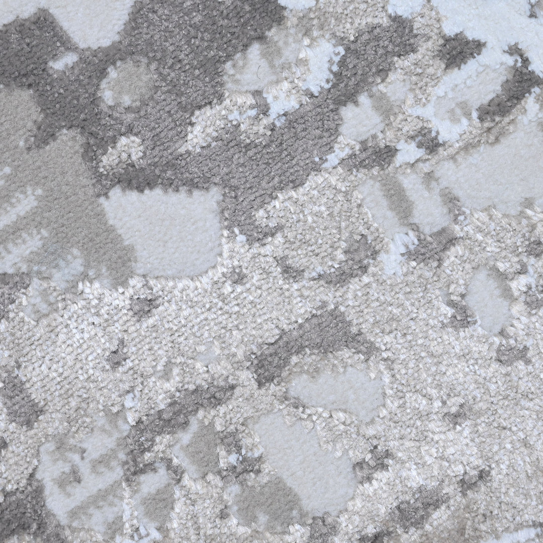 Silver & Grey Abstract Turkish Round Rug 5x5 ft