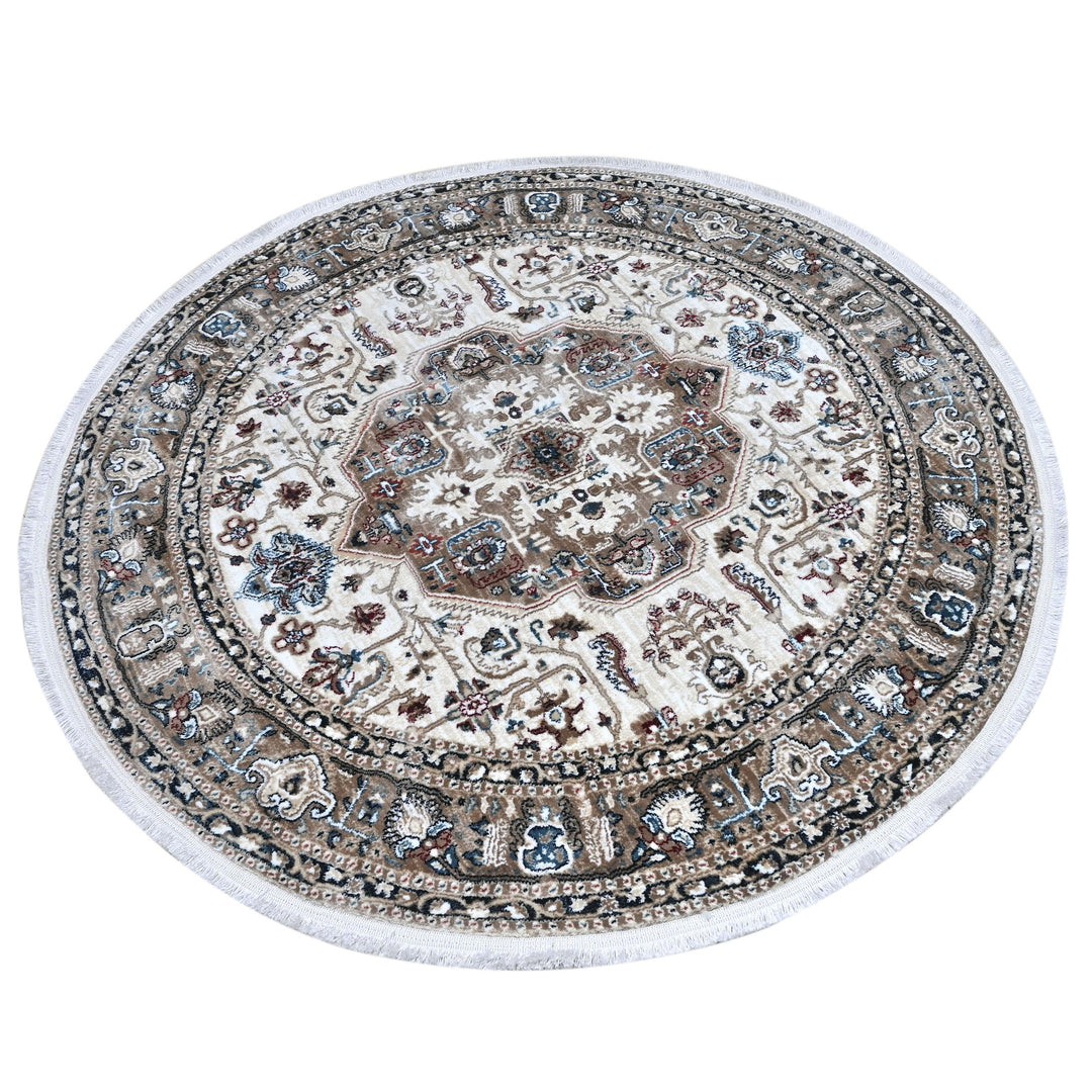 Cream & Grey Persian Round Rug 5x5 Ft