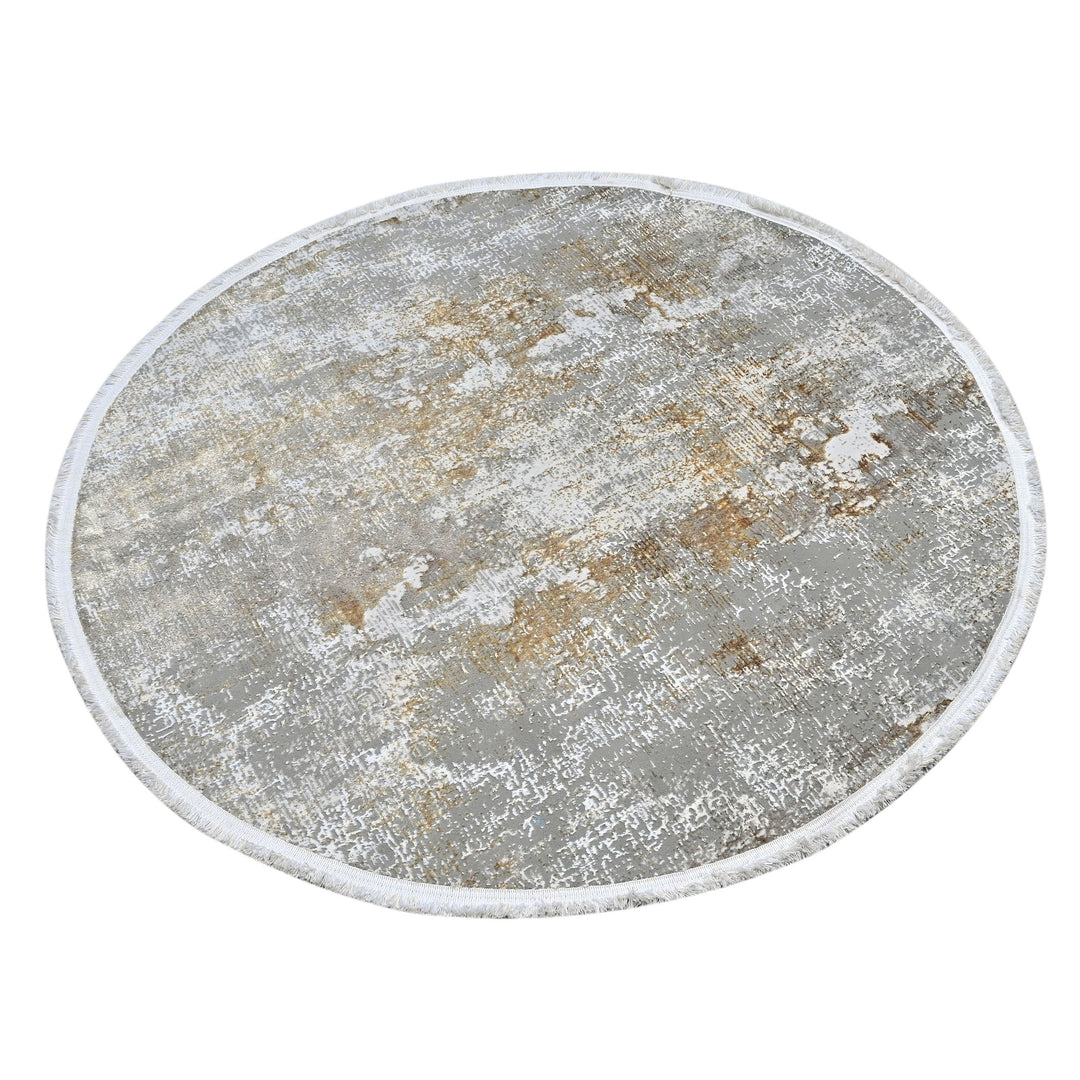 Grey & Beige Abstract Turkish Round Rug 5x5 ft