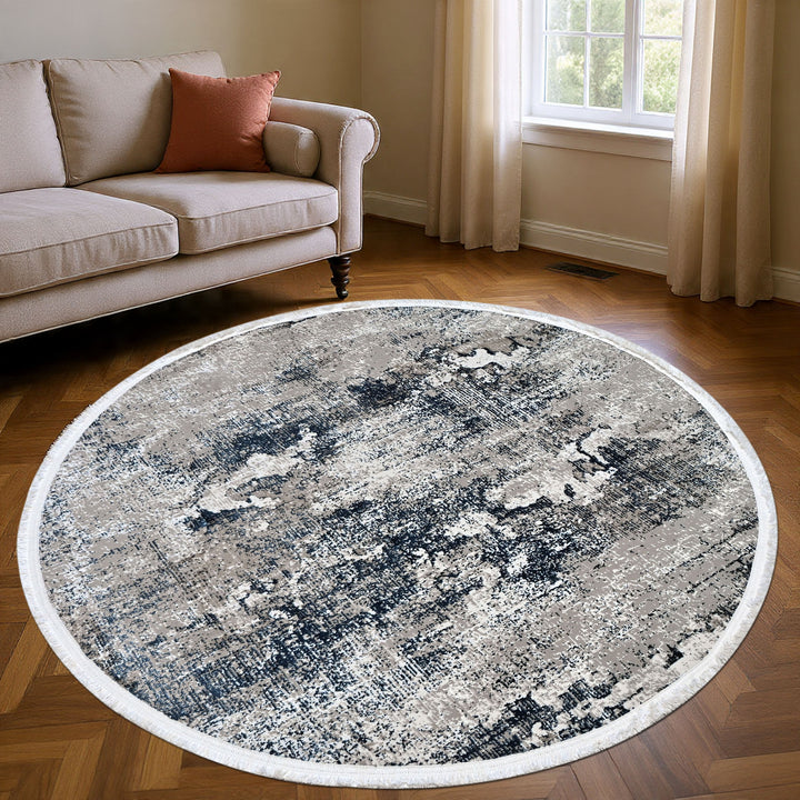 Grey & Beige Abstract Turkish Round Rug 5x5 ft