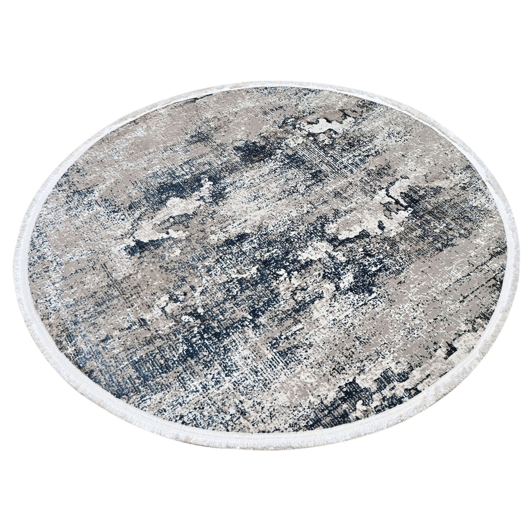 Grey & Beige Abstract Turkish Round Rug 5x5 ft