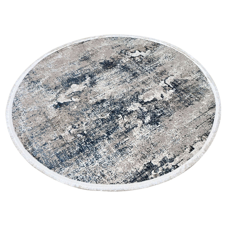 Grey & Beige Abstract Turkish Round Rug 5x5 ft