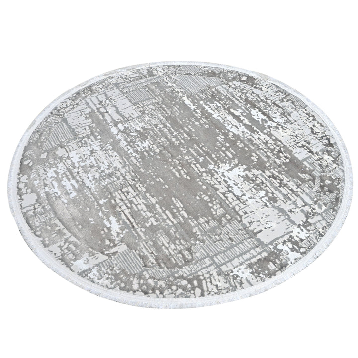 Grey & White Abstract Turkish Round Rug 5x5 ft