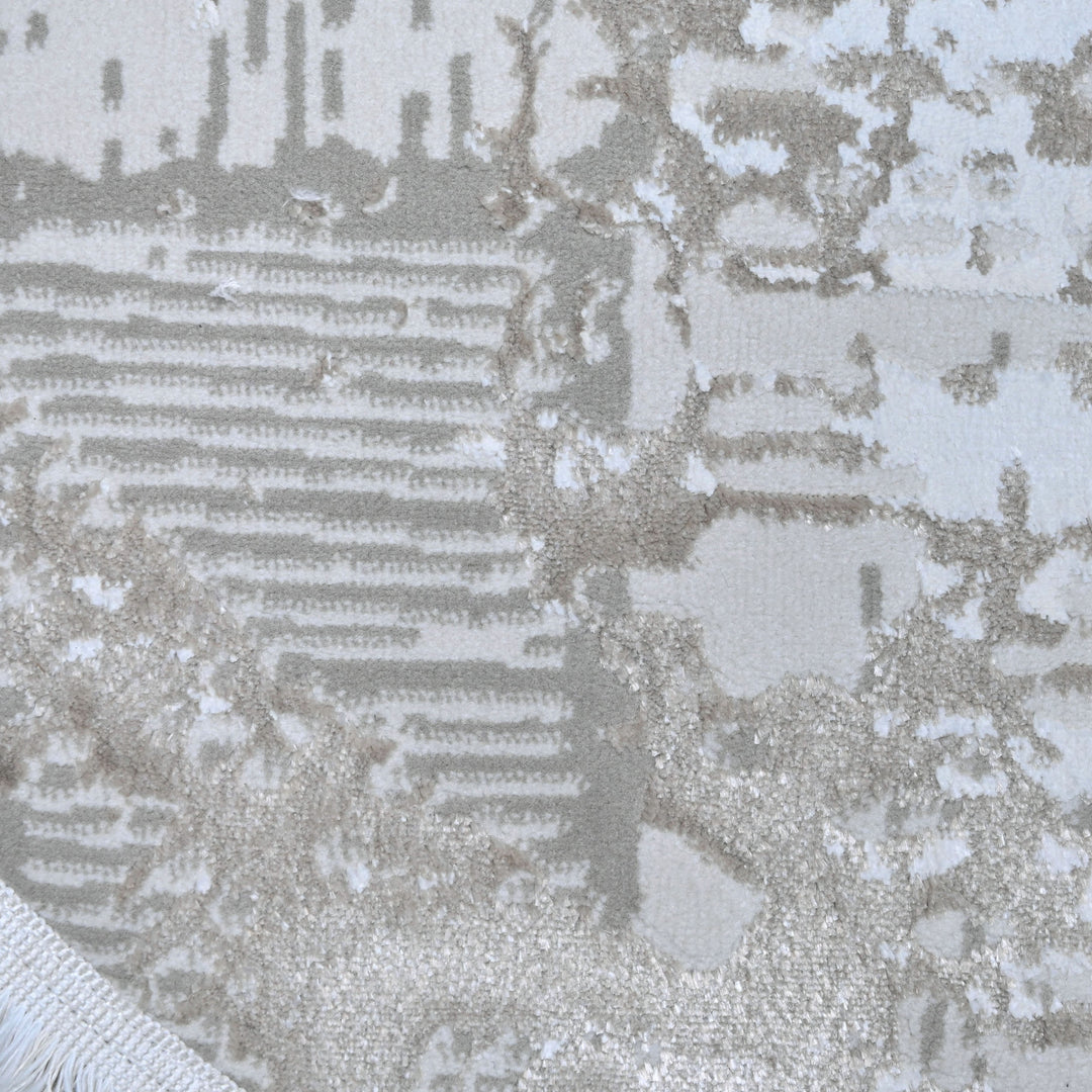 Grey & White Abstract Turkish Round Rug 5x5 ft