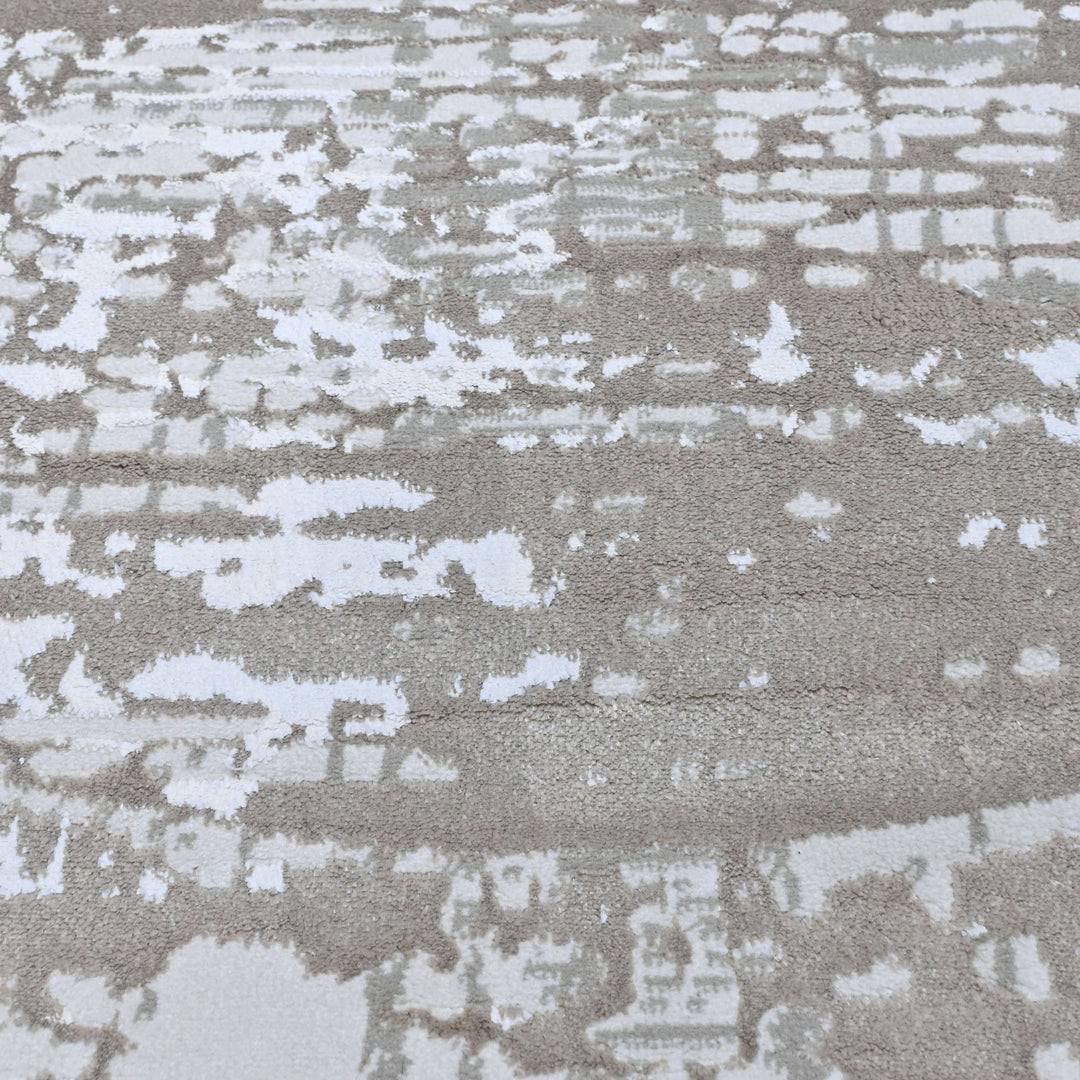 Grey & White Abstract Turkish Round Rug 5x5 ft