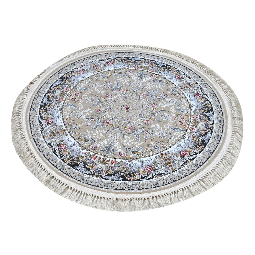 Grey & Blue Floral Persian Round Rug 3x3 Ft