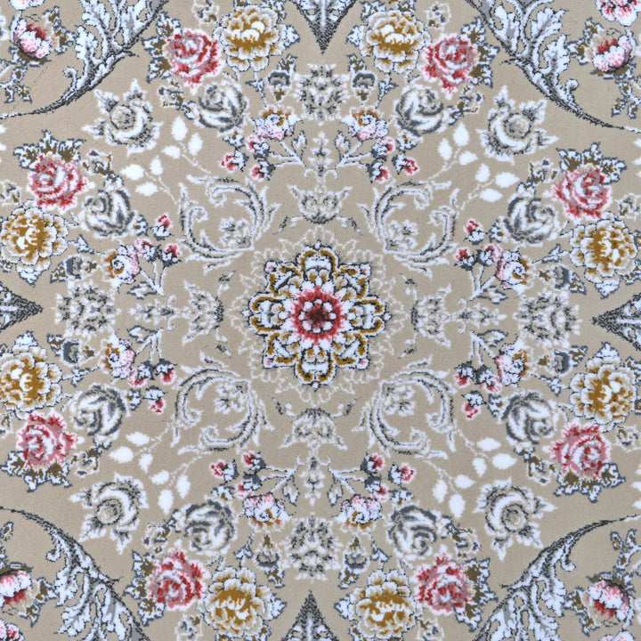 Grey & Blue Floral Persian Round Rug 3x3 Ft