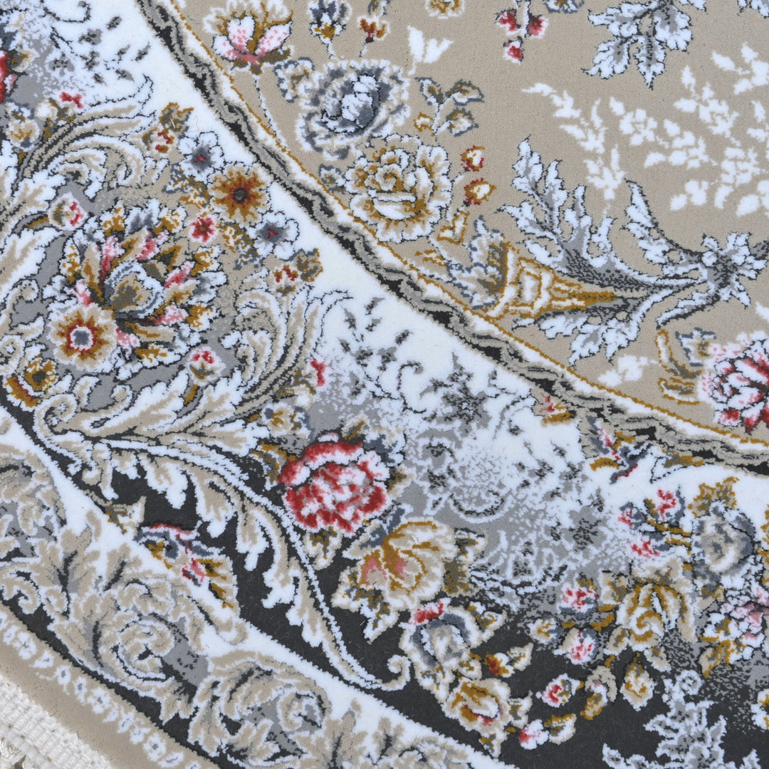 Grey & Blue Floral Persian Round Rug 3x3 Ft