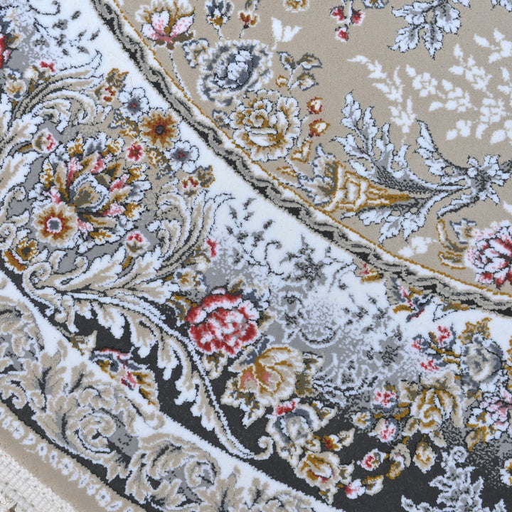 Grey & Blue Floral Persian Round Rug 3x3 Ft