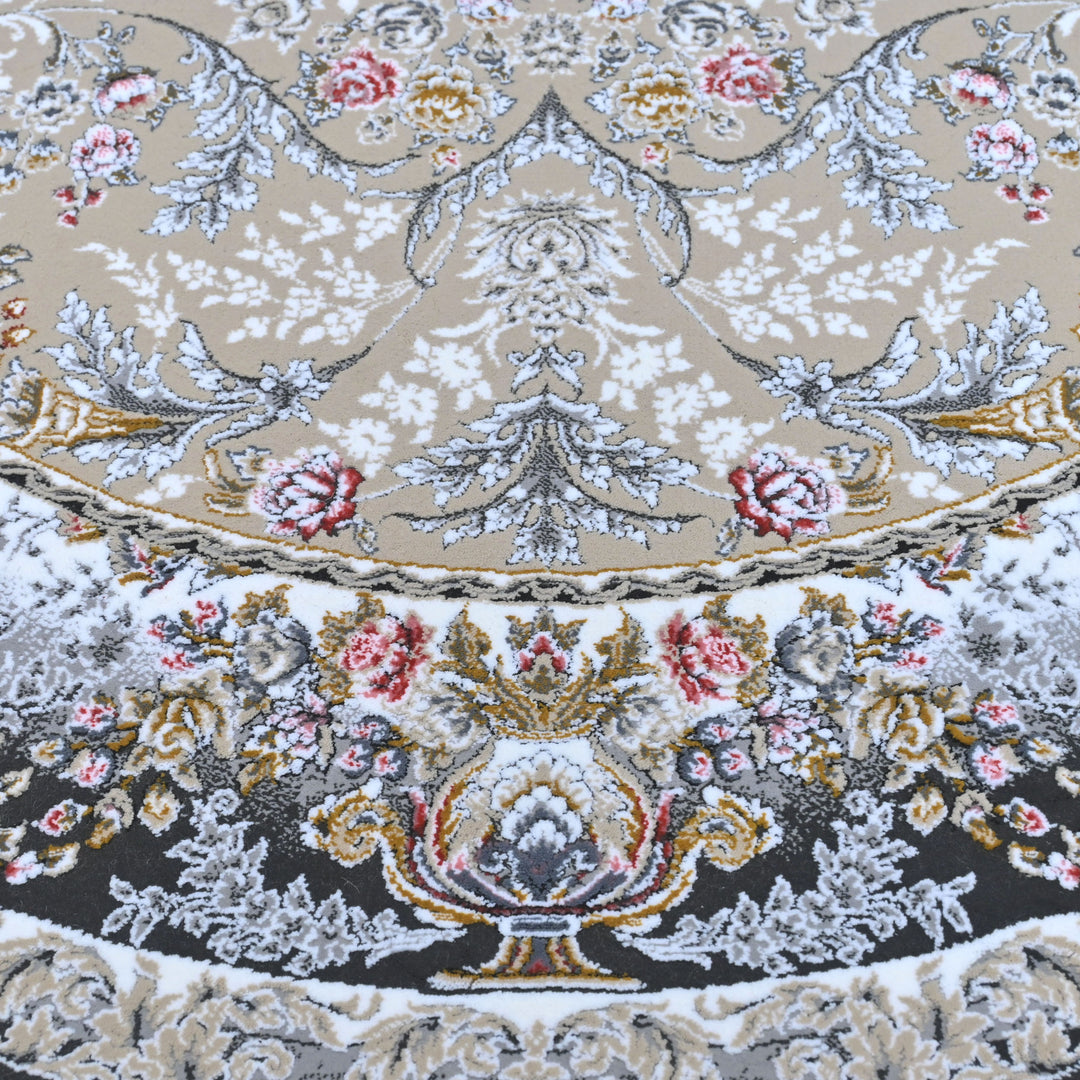 Grey & Blue Floral Persian Round Rug 3x3 Ft