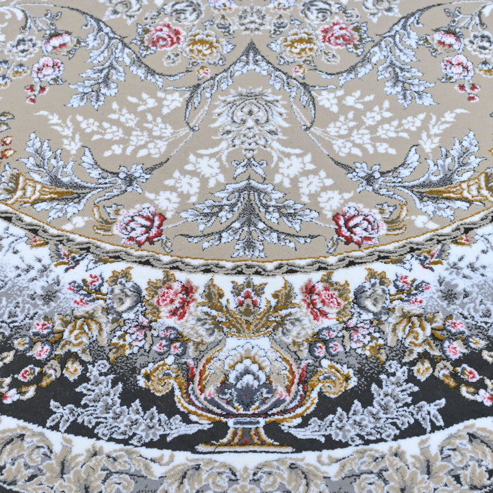 Grey & Blue Floral Persian Round Rug 3x3 Ft