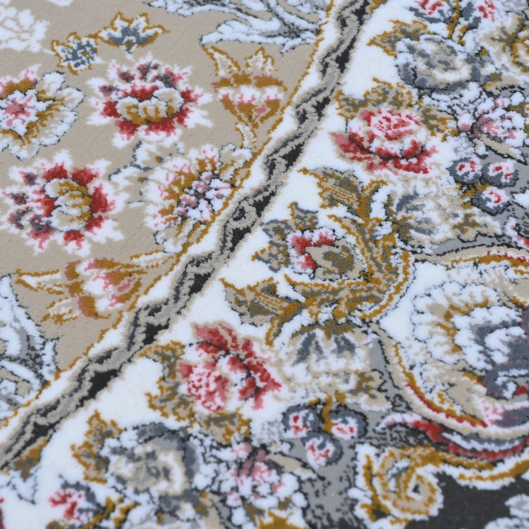 Grey & Blue Floral Persian Round Rug 3x3 Ft