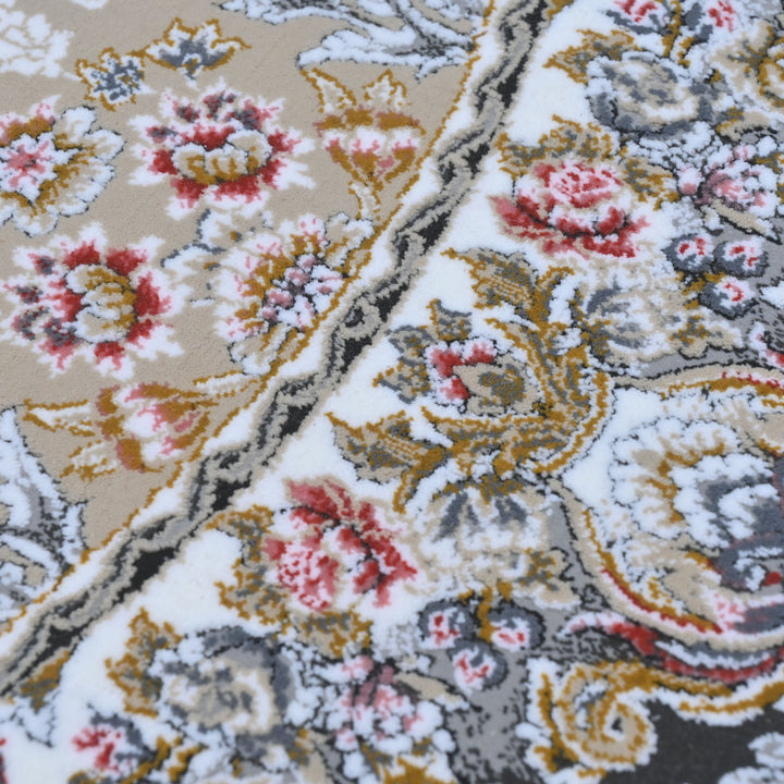 Grey & Blue Floral Persian Round Rug 3x3 Ft