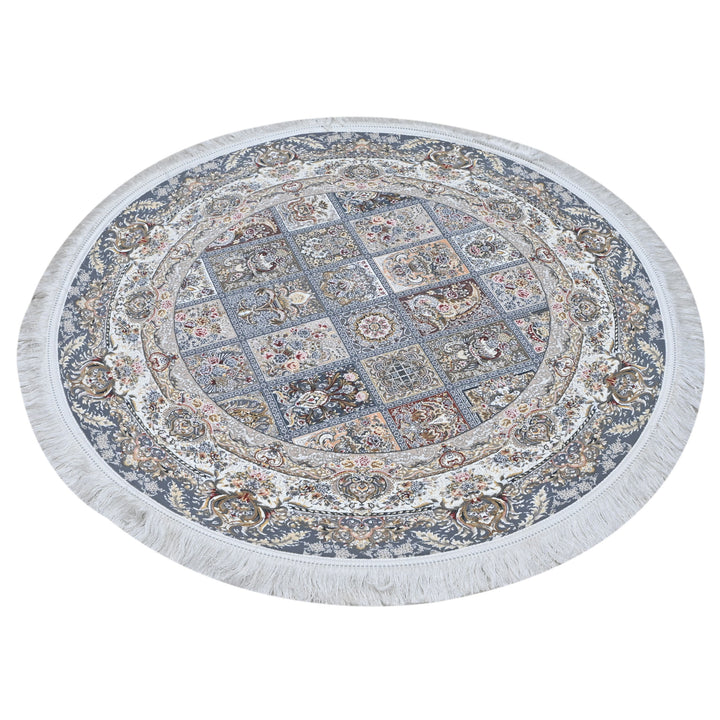 Grey & Beige Floral Persian Round Rug 3x3 Ft