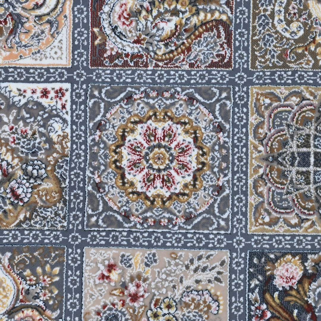 Grey & Beige Floral Persian Round Rug 3x3 Ft